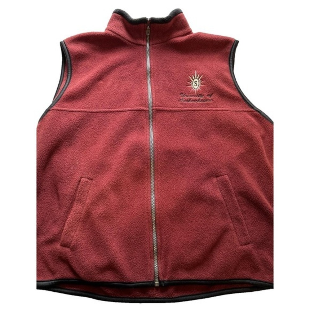 University‎ of Saskatchewan Fleece Vest Full Zip Vintage 90s Red Y2K Large KC